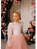 Dusty Rose Glitter Lace Tulle Buttons Back Flower Girl Dress Dusty Rose Glitter Lace Tulle Buttons Back Flower Girl Dress